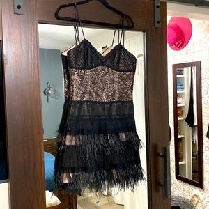 BCBG black lace dress with feathers size 4